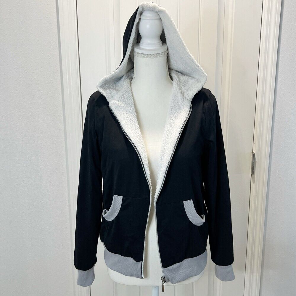 Creazioni Effeci Jacket Hoodie Black White Sherpa Lined Size Medium Winter - Picture 1 of 11